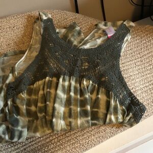 No Boundaries Olive Tie-Dye Tank Top with Crochet Detail